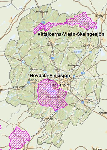 Karta som visar riksintressen för friluftsliv.
