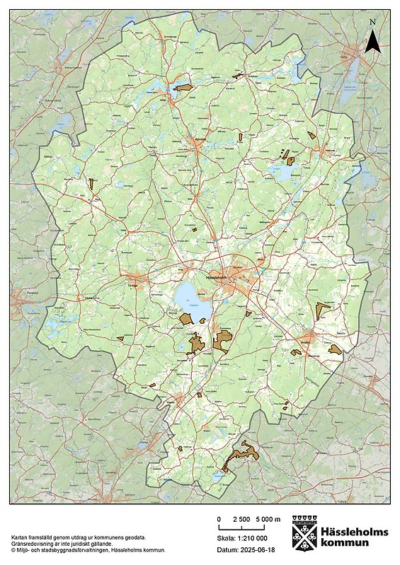 Karta över Hässleholms 17 naturreservat